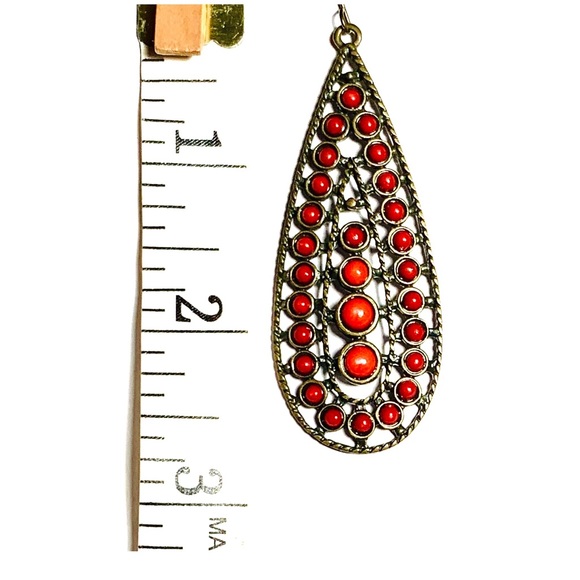 Large tear drop earrings w/ beaded detail - Picture 2 of 4